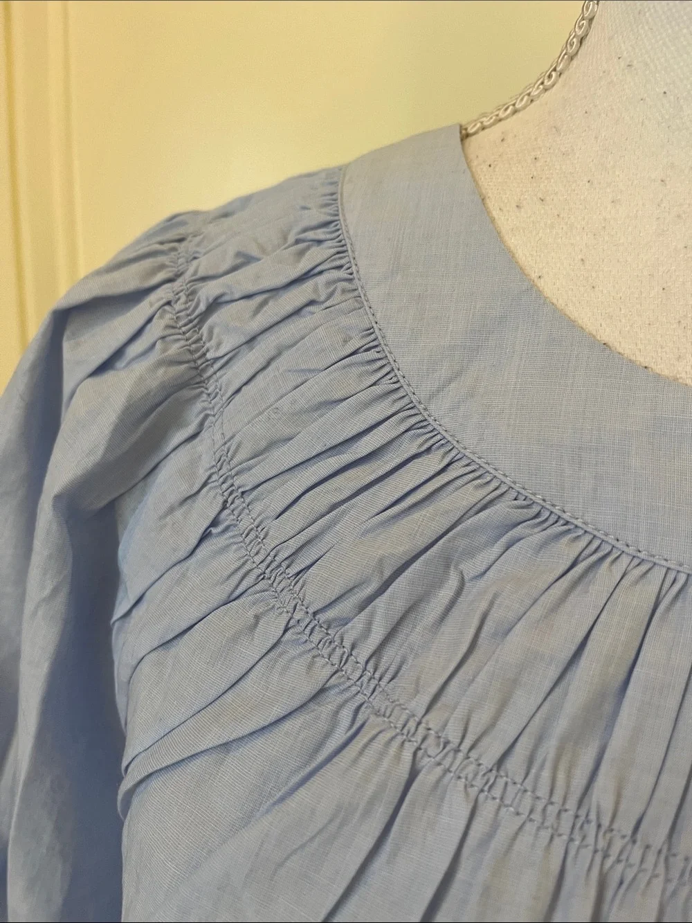 J. Crew Light Blue Smocked Yoke Puff Sleeve Top